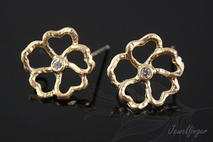 [W] E883-Matt Gold Plated (10pairs)-Cubic Flower Ear Post-Outline Flower Earrings-Silver Post, [PRODUCT_SEARCH_KEYWORD], JEWELFINGER-INBEAD, [CURRENT_CATE_NAME]