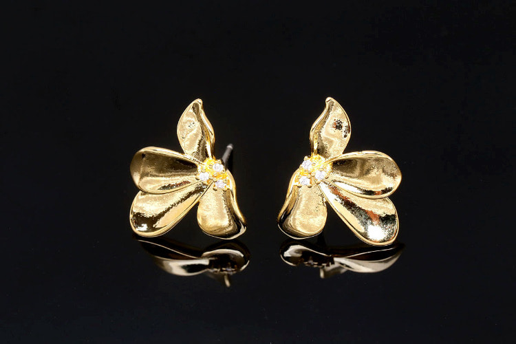 CH5039-Gold Plated-(1pairs)-CZ Flower Earrings-Jewelry Findings-Silver Post, [PRODUCT_SEARCH_KEYWORD], JEWELFINGER-INBEAD, [CURRENT_CATE_NAME]
