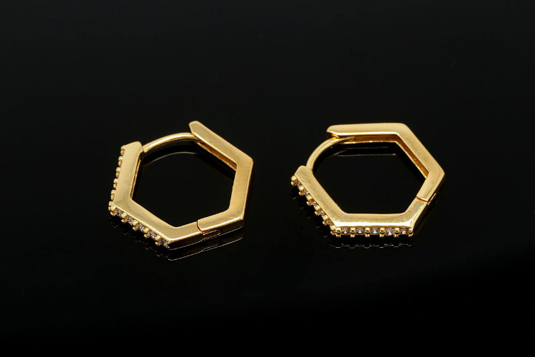 [W] CH4026-Gold Plated (10pairs)-CZ Hexagon Lever Back Earrings-Nickel Free, [PRODUCT_SEARCH_KEYWORD], JEWELFINGER-INBEAD, [CURRENT_CATE_NAME]