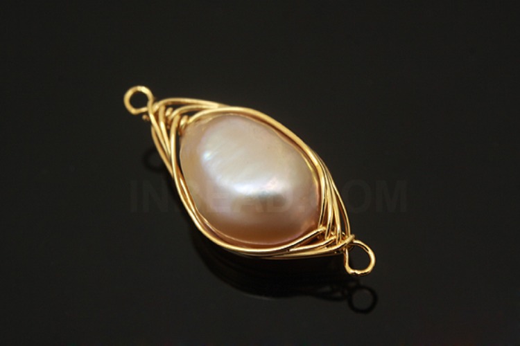 [W] G574-Gold Plated-(10pcs)-Pink Water Pearl Connecter-Random Shape, Random Size Pendant-Wholesale Gemstone, [PRODUCT_SEARCH_KEYWORD], JEWELFINGER-INBEAD, [CURRENT_CATE_NAME]