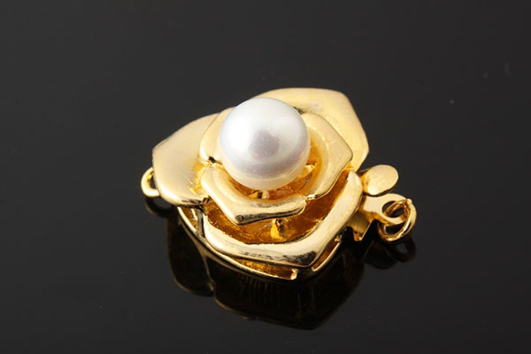 [W] K309-Gold Plated-(5pcs)-Rose Pearl Clasps-Wholesale Silver Clasps, [PRODUCT_SEARCH_KEYWORD], JEWELFINGER-INBEAD, [CURRENT_CATE_NAME]