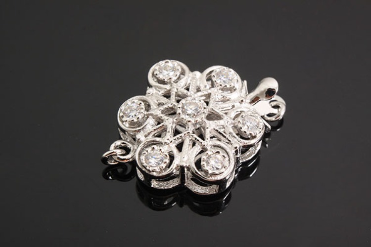 [W] K1032-Rhodium Plated-(5pcs)-CZ Clasps-Flower-Wholesale Silver Clasps, [PRODUCT_SEARCH_KEYWORD], JEWELFINGER-INBEAD, [CURRENT_CATE_NAME]