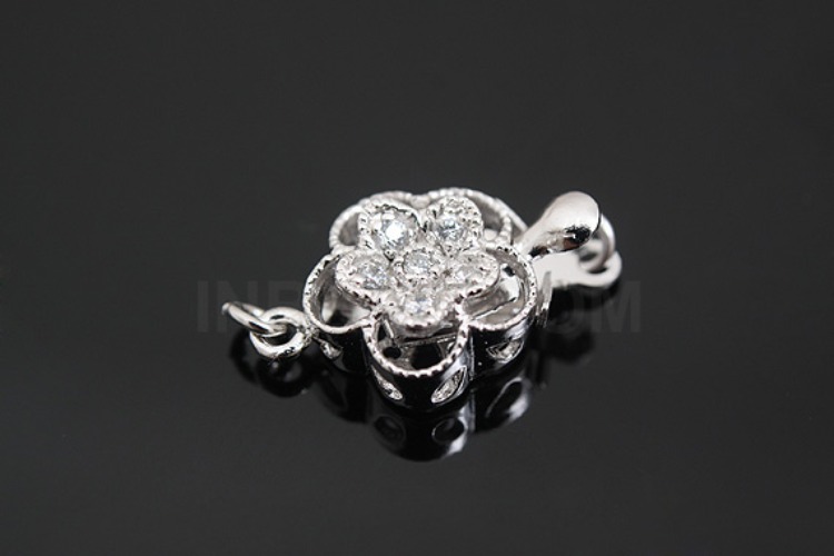 [W] K1021-Rhodium Plated-(5pcs)-CZ Clasps-Flower-Wholesale Silver Clasps, [PRODUCT_SEARCH_KEYWORD], JEWELFINGER-INBEAD, [CURRENT_CATE_NAME]
