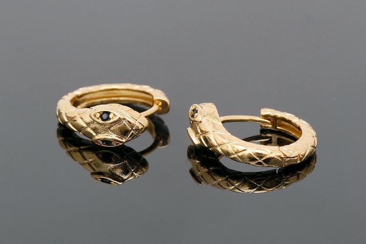 CH6099-Gold Plated (1pairs)-16.5mm Black Eye Snake Lever Back Earrings-Nickel Free, [PRODUCT_SEARCH_KEYWORD], JEWELFINGER-INBEAD, [CURRENT_CATE_NAME]