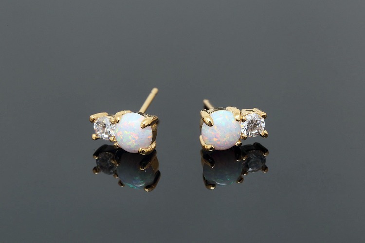 CH6101-Gold Plated-(1pairs)-8.5*5mm Tiny Opal Earrings-Nickel Free, [PRODUCT_SEARCH_KEYWORD], JEWELFINGER-INBEAD, [CURRENT_CATE_NAME]