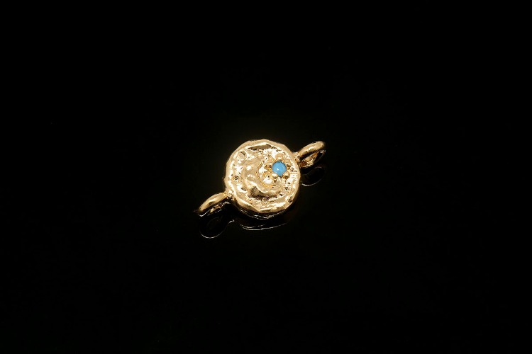 M675-Gold Plated-(2pcs)-11.5*6mm Tiny Star&amp;Moon Charms-2 Loop Turquoise CZ Connectors-Wholesale Connectors, [PRODUCT_SEARCH_KEYWORD], JEWELFINGER-INBEAD, [CURRENT_CATE_NAME]