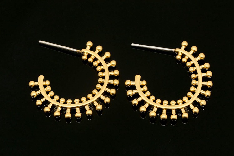 CH6069-Matt Gold Plated-(1pairs)-24mm Half Circle Unique Earrings-Jewelry Findings-Silver Post, [PRODUCT_SEARCH_KEYWORD], JEWELFINGER-INBEAD, [CURRENT_CATE_NAME]