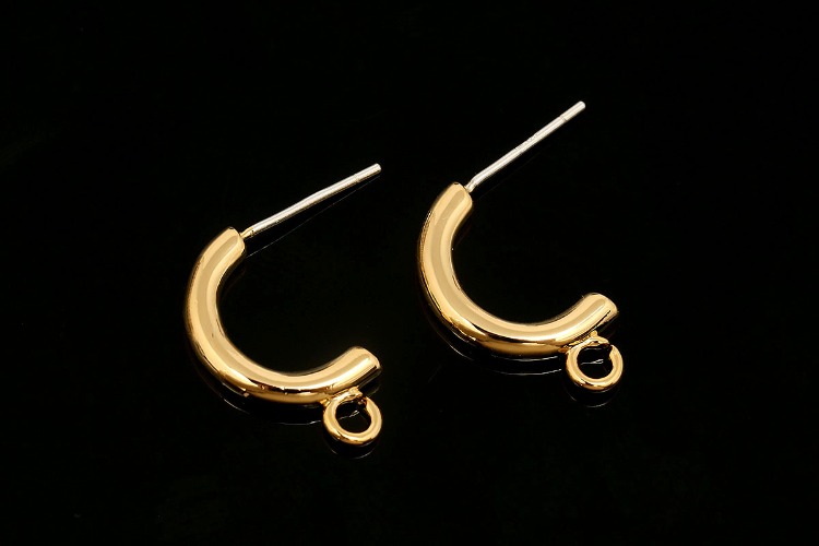 CH6083-Gold Plated-(1pairs)-15mm Half Moon Earrings-2.7mm Thickness Simple Earrings-Jewelry Findings-Silver Post, [PRODUCT_SEARCH_KEYWORD], JEWELFINGER-INBEAD, [CURRENT_CATE_NAME]