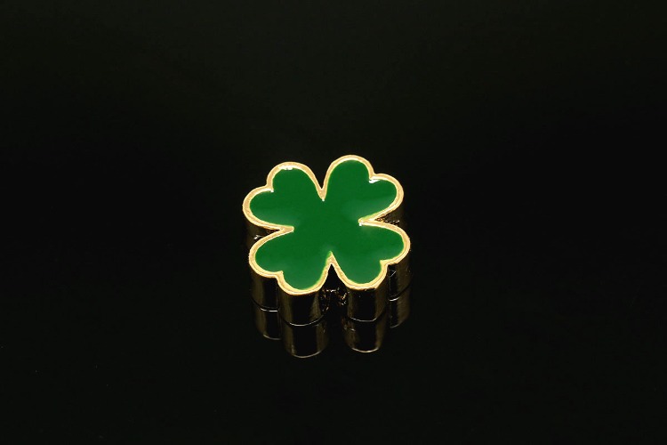 M1564-Gold Plated-(1piece)-9mm Green Epoxy Clover Charms-Tiny Clover Beads-Wholesale Metal Beads, [PRODUCT_SEARCH_KEYWORD], JEWELFINGER-INBEAD, [CURRENT_CATE_NAME]