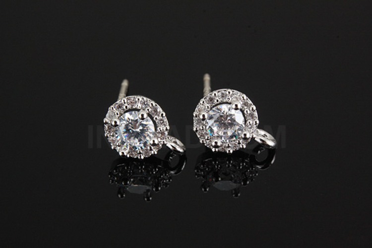 K328-Rhodium Plated-(1pairs)-CZ 6mm Earring Component-Wholesale Silver Earrings, [PRODUCT_SEARCH_KEYWORD], JEWELFINGER-INBEAD, [CURRENT_CATE_NAME]