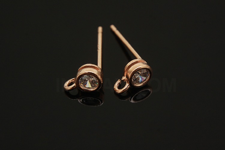 K055-Pink Gold Plated-(1pairs)-4mm CZ Earring Component-Wholesale Silver Earrings, [PRODUCT_SEARCH_KEYWORD], JEWELFINGER-INBEAD, [CURRENT_CATE_NAME]
