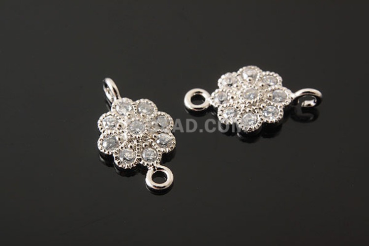 K551-Rhodium Plated-(1piece)-CZ Flower Silver-Wholesale Silver Connects, [PRODUCT_SEARCH_KEYWORD], JEWELFINGER-INBEAD, [CURRENT_CATE_NAME]