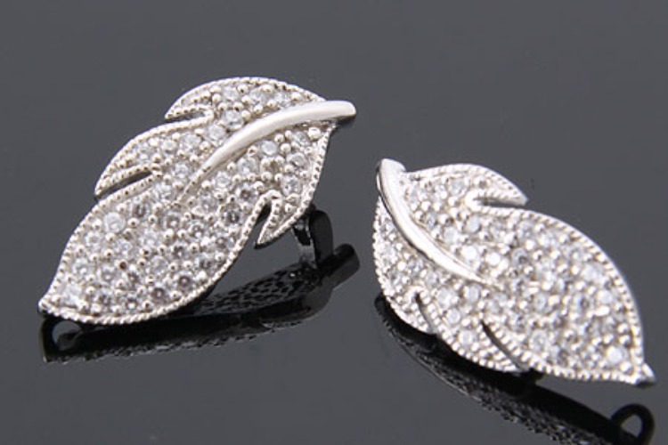 K141-Rhodium Plated-(1piece)-CZ Leaf Component-Wholesale Silver Pendants, [PRODUCT_SEARCH_KEYWORD], JEWELFINGER-INBEAD, [CURRENT_CATE_NAME]