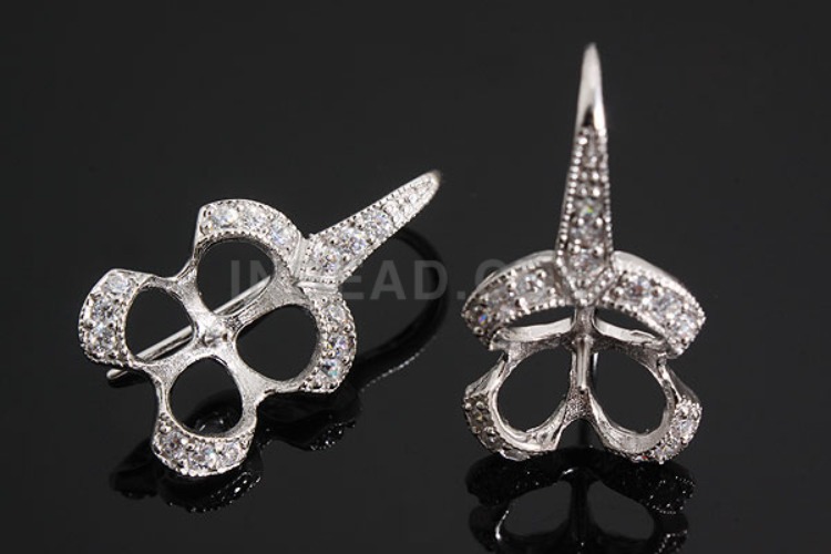 K482-Rhodium Plated-(1pairs)-CZ Flower Earring Component-Wholesale Silver Earrings, [PRODUCT_SEARCH_KEYWORD], JEWELFINGER-INBEAD, [CURRENT_CATE_NAME]