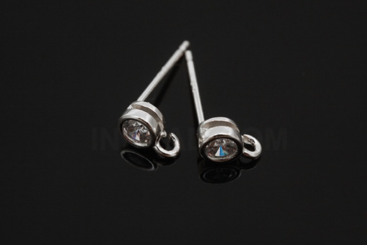 K054-Rhodium Plated-(1pairs)-4mm CZ Earring Component-Wholesale Silver Earrings, [PRODUCT_SEARCH_KEYWORD], JEWELFINGER-INBEAD, [CURRENT_CATE_NAME]