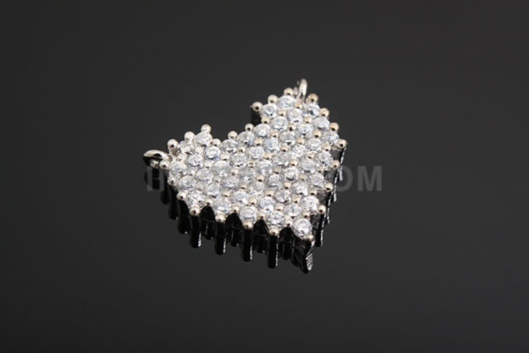 K436-Rhodium Plated-(1piece)-CZ Heart Component-Wholesale Silver Pendants, [PRODUCT_SEARCH_KEYWORD], JEWELFINGER-INBEAD, [CURRENT_CATE_NAME]