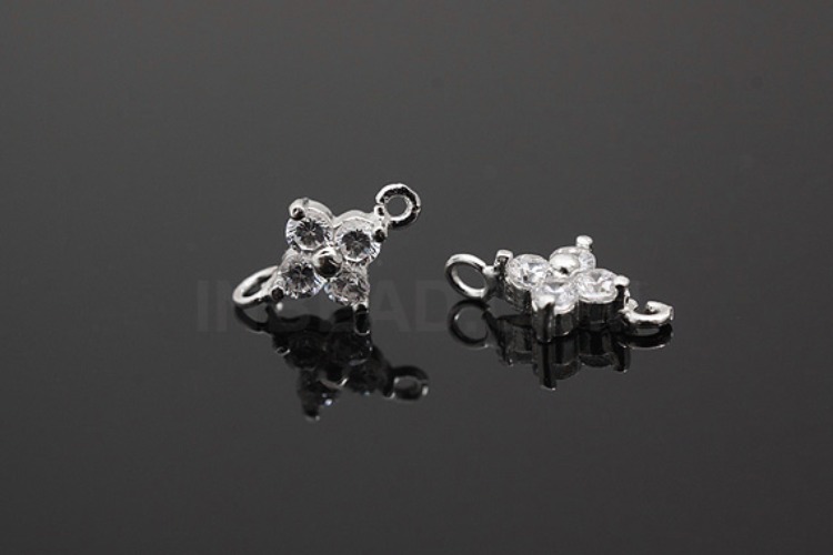 K716-Rhodium Plated-(2pcs)-CZ Flower Silver-Wholesale Silver Connects, [PRODUCT_SEARCH_KEYWORD], JEWELFINGER-INBEAD, [CURRENT_CATE_NAME]
