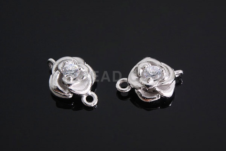 [W] K750-Rhodium Plated-(10pcs)-CZ Rose Silver Connects-Wholesale Silver Connects, [PRODUCT_SEARCH_KEYWORD], JEWELFINGER-INBEAD, [CURRENT_CATE_NAME]