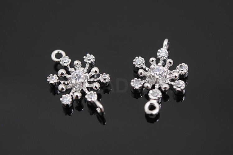 [W] K557-Rhodium Plated-(10pcs)-CZ Snowflake Silver-Wholesale Silver Connects, [PRODUCT_SEARCH_KEYWORD], JEWELFINGER-INBEAD, [CURRENT_CATE_NAME]