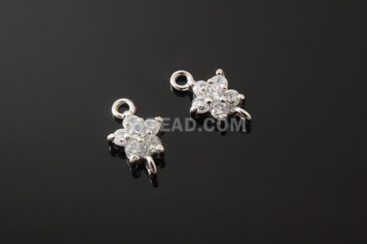 K542-Rhodium Plated-(2pcs)-CZ Flower Silver Connects-Wholesale Silver Connects, [PRODUCT_SEARCH_KEYWORD], JEWELFINGER-INBEAD, [CURRENT_CATE_NAME]