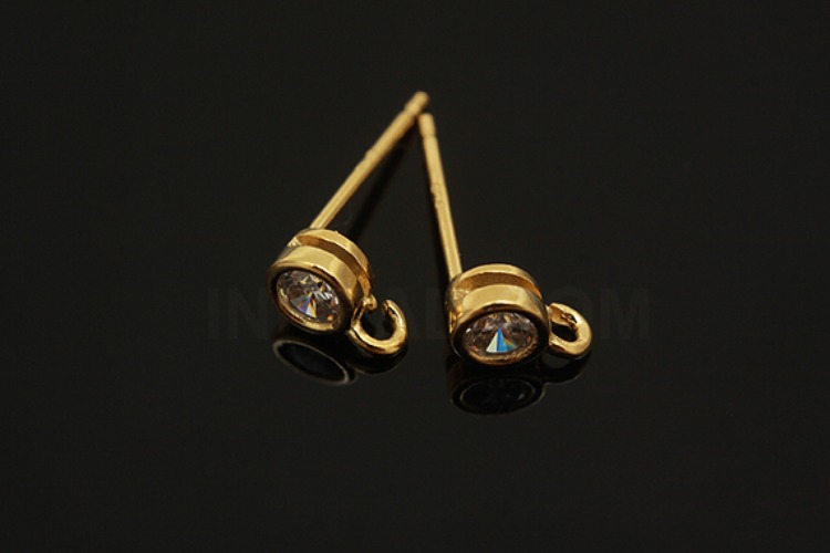 K053-Gold Plated-(1pairs)-4mm CZ Earring Component-Wholesale Silver Earrings, [PRODUCT_SEARCH_KEYWORD], JEWELFINGER-INBEAD, [CURRENT_CATE_NAME]