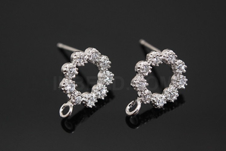 K137-Rhodium Plated-(1pairs)-CZ Circle Earring Component-Wholesale Silver Earrings, [PRODUCT_SEARCH_KEYWORD], JEWELFINGER-INBEAD, [CURRENT_CATE_NAME]