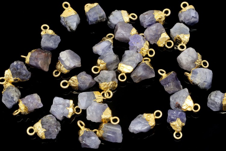 [W] ID002-Gold Plated-(10pcs)-December Tanzanite-Natural Birthstone Charms,Rough Birthstone Gold Plated Necklace Pendant,Natural Raw Rough Gemstone Charms, [PRODUCT_SEARCH_KEYWORD], JEWELFINGER-INBEAD, [CURRENT_CATE_NAME]