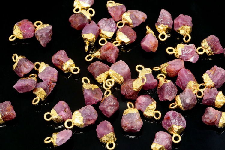 [W] ID002-Gold Plated-(10pcs)-July Ruby-Natural Birthstone Charms,Rough Birthstone Gold Plated Necklace Pendant,Natural Raw Rough Gemstone Charms, [PRODUCT_SEARCH_KEYWORD], JEWELFINGER-INBEAD, [CURRENT_CATE_NAME]