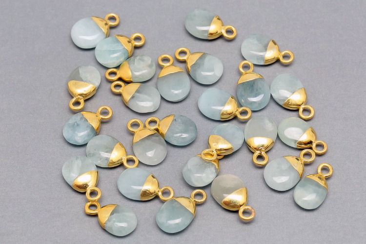 [W] ID001-Gold Plated-(10pcs)-March Aquamarine-8*14mm Natural Birthstone Charms,Smooth Drop Pendant,Gemstone Tumble Charm, [PRODUCT_SEARCH_KEYWORD], JEWELFINGER-INBEAD, [CURRENT_CATE_NAME]