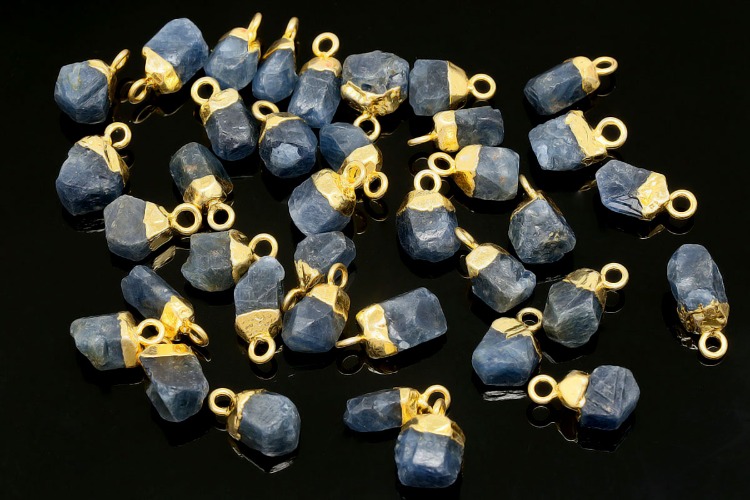 [W] ID002-Gold Plated-(10pcs)-September Sapphire-Natural Birthstone Charms,Rough Birthstone Gold Plated Necklace Pendant,Natural Raw Rough Gemstone Charms, [PRODUCT_SEARCH_KEYWORD], JEWELFINGER-INBEAD, [CURRENT_CATE_NAME]