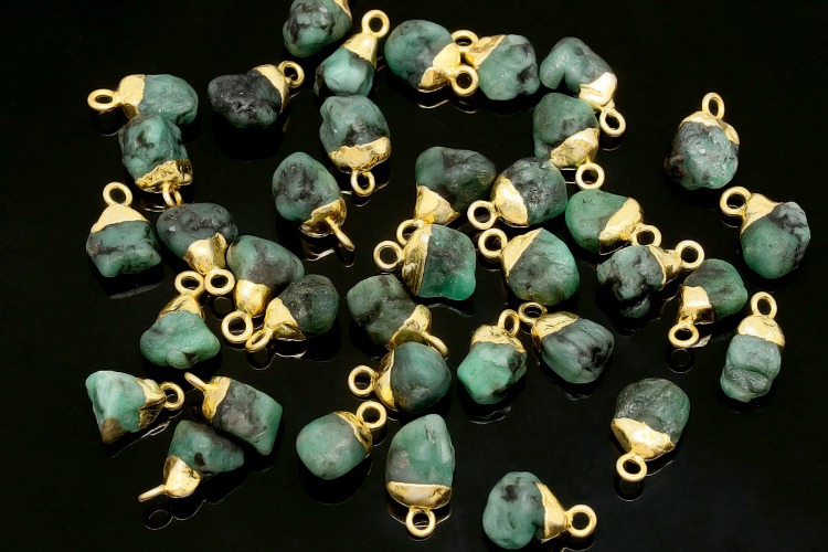 [W] ID002-Gold Plated-(10pcs)-May Emerald-Natural Birthstone Charms,Rough Birthstone Gold Plated Necklace Pendant,Natural Raw Rough Gemstone Charms, [PRODUCT_SEARCH_KEYWORD], JEWELFINGER-INBEAD, [CURRENT_CATE_NAME]