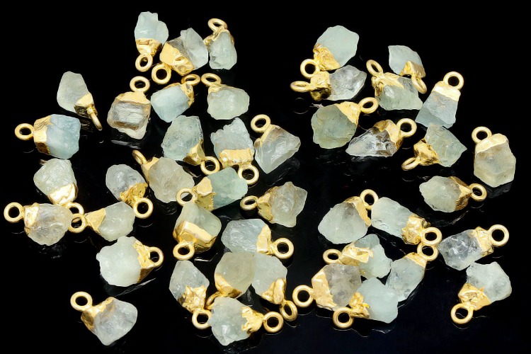 [W] ID002-Gold Plated-(10pcs)-March Aquamarine-Natural Birthstone Charms,Rough Birthstone Gold Plated Necklace Pendant,Natural Raw Rough Gemstone Charms, [PRODUCT_SEARCH_KEYWORD], JEWELFINGER-INBEAD, [CURRENT_CATE_NAME]