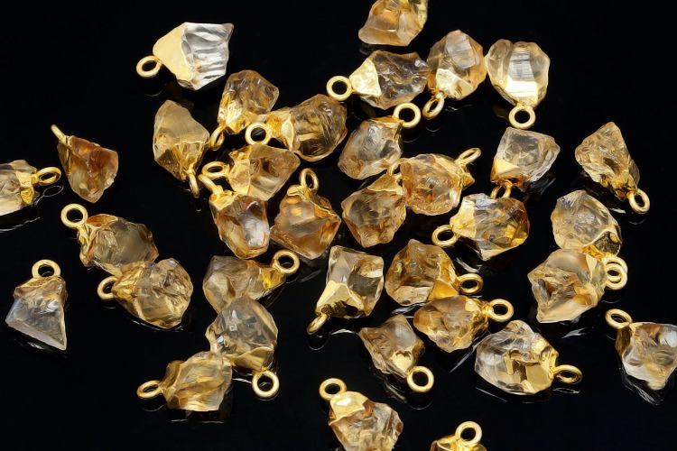 [W] ID002-Gold Plated-(10pcs)-November Citrine-Natural Birthstone Charms,Rough Birthstone Gold Plated Necklace Pendant,Natural Raw Rough Gemstone Charms, [PRODUCT_SEARCH_KEYWORD], JEWELFINGER-INBEAD, [CURRENT_CATE_NAME]