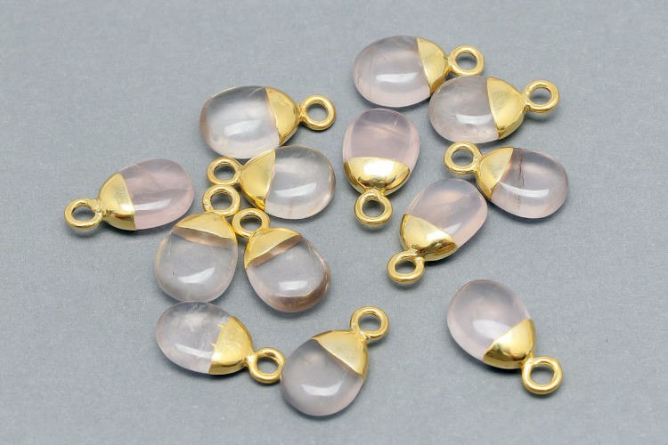 [W] ID001-Gold Plated-(10pcs)-October Rose Quartz-8*14mm Natural Birthstone Charms,Smooth Drop Pendant,Gemstone Tumble Charm, [PRODUCT_SEARCH_KEYWORD], JEWELFINGER-INBEAD, [CURRENT_CATE_NAME]