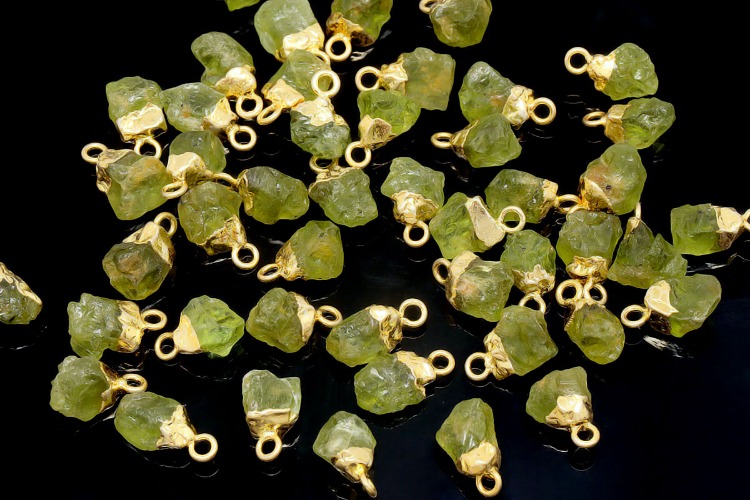 [W] ID002-Gold Plated-(10pcs)-August Peridot-Natural Birthstone Charms,Rough Birthstone Gold Plated Necklace Pendant,Natural Raw Rough Gemstone Charms, [PRODUCT_SEARCH_KEYWORD], JEWELFINGER-INBEAD, [CURRENT_CATE_NAME]