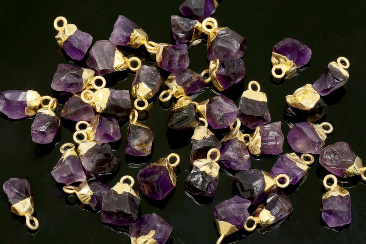 [W] ID002-Gold Plated-(10pcs)-February Amesist-Natural Birthstone Charms,Rough Birthstone Gold Plated Necklace Pendant,Natural Raw Rough Gemstone Charms, [PRODUCT_SEARCH_KEYWORD], JEWELFINGER-INBEAD, [CURRENT_CATE_NAME]