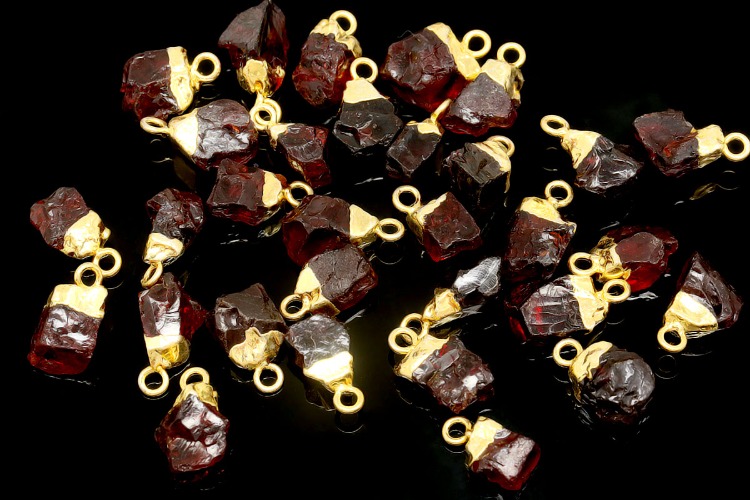 [W] ID002-Gold Plated-(10pcs)-January Garnet-Natural Birthstone Charms,Rough Birthstone Gold Plated Necklace Pendant,Natural Raw Rough Gemstone Charms, [PRODUCT_SEARCH_KEYWORD], JEWELFINGER-INBEAD, [CURRENT_CATE_NAME]