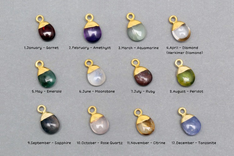 [W] ID001-Gold Plated January~December Each 5pcs 12set-(60pcs)-8*14mm Natural Birthstone Charms,Smooth Drop Pendant,Gemstone Tumble Charm, [PRODUCT_SEARCH_KEYWORD], JEWELFINGER-INBEAD, [CURRENT_CATE_NAME]