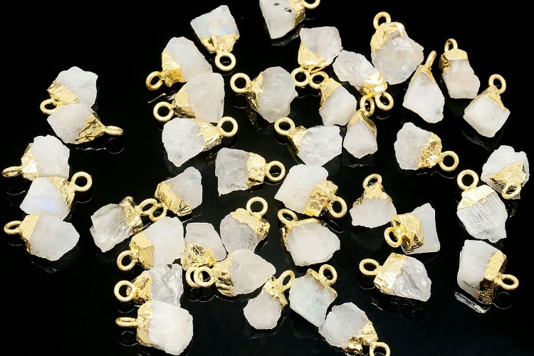[W] ID002-Gold Plated-(10pcs)-June Moonstone-Natural Birthstone Charms,Rough Birthstone Gold Plated Necklace Pendant,Natural Raw Rough Gemstone Charms, [PRODUCT_SEARCH_KEYWORD], JEWELFINGER-INBEAD, [CURRENT_CATE_NAME]