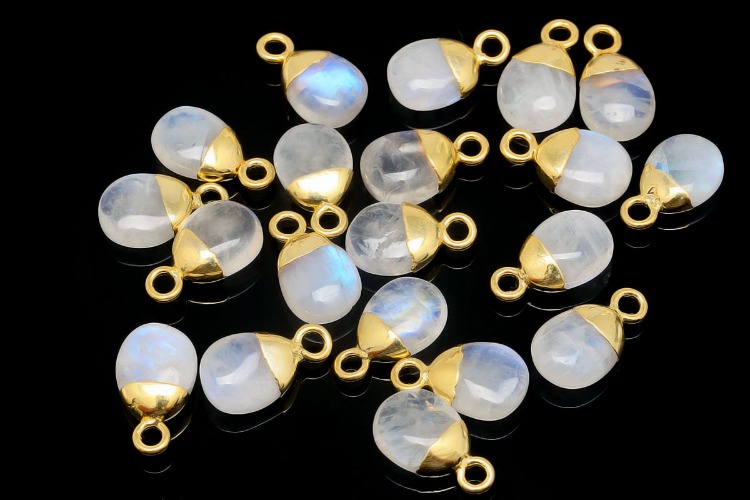 [W] ID001-Gold Plated-(10pcs)-June Moonstone-8*14mm Natural Birthstone Charms,Smooth Drop Pendant,Gemstone Tumble Charm, [PRODUCT_SEARCH_KEYWORD], JEWELFINGER-INBEAD, [CURRENT_CATE_NAME]
