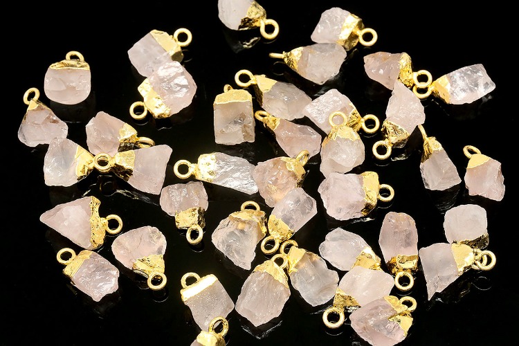 [W] ID002-Gold Plated-(10pcs)-October Rose Quartz-Natural Birthstone Charms,Rough Birthstone Gold Plated Necklace Pendant,Natural Raw Rough Gemstone Charms, [PRODUCT_SEARCH_KEYWORD], JEWELFINGER-INBEAD, [CURRENT_CATE_NAME]