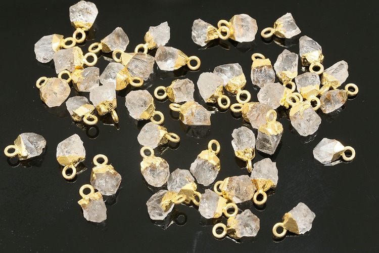 [W] ID002-Gold Plated-(10pcs)-April Herkimer Diamond-Natural Birthstone Charms,Rough Birthstone Gold Plated Necklace Pendant,Natural Raw Rough Gemstone Charms, [PRODUCT_SEARCH_KEYWORD], JEWELFINGER-INBEAD, [CURRENT_CATE_NAME]