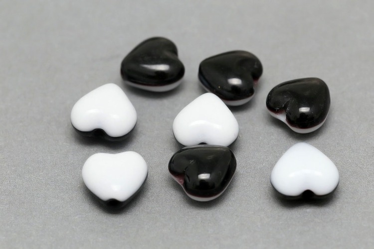 [W] C550-Czech Glass-(200pcs)-6mm Czech Glass Heart Beads, Black &amp; White Heart Czech Beads,Jewelry Making Beads, [PRODUCT_SEARCH_KEYWORD], JEWELFINGER-INBEAD, [CURRENT_CATE_NAME]