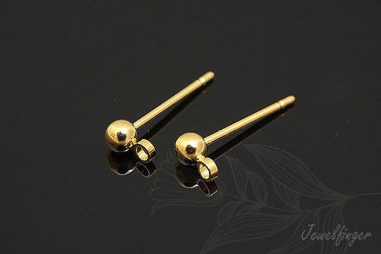 B107-Gold Plated (3pairs)-3mm Ball Ear Post-Brass Ball Post Ear Stud-Earring component-Ni Free, [PRODUCT_SEARCH_KEYWORD], JEWELFINGER-INBEAD, [CURRENT_CATE_NAME]