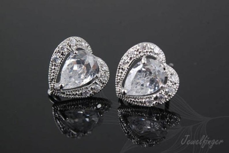 H546-Rhodium Plated (1pairs)-CZ Heart Stud Earrings-Tiny Heart Post Earrings, [PRODUCT_SEARCH_KEYWORD], JEWELFINGER-INBEAD, [CURRENT_CATE_NAME]