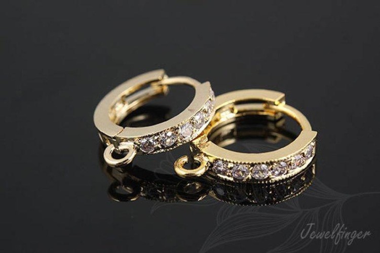 [W] B454-Gold Plated (10pairs)-CZ 12.5 mm-Cubic Round Leverback Earrings-Earrings Components-Ni Free, [PRODUCT_SEARCH_KEYWORD], JEWELFINGER-INBEAD, [CURRENT_CATE_NAME]