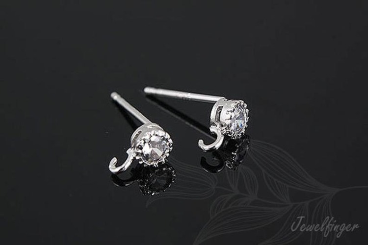 [W] H716-Rhodium Plated (20pairs)-Round Cubic Ear Post-4mm CZ Post Ear Stud-Earring component-Silver Post, [PRODUCT_SEARCH_KEYWORD], JEWELFINGER-INBEAD, [CURRENT_CATE_NAME]