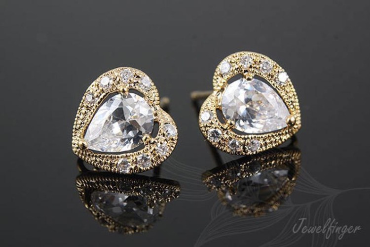 H545-Gold Plated (1pairs)-CZ Heart-Ear Post, [PRODUCT_SEARCH_KEYWORD], JEWELFINGER-INBEAD, [CURRENT_CATE_NAME]
