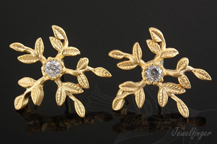 H719-Matt Gold Plated (1pairs)-CZ Snow Flake Stud Earrings-Snow Flake Post Earrings, [PRODUCT_SEARCH_KEYWORD], JEWELFINGER-INBEAD, [CURRENT_CATE_NAME]