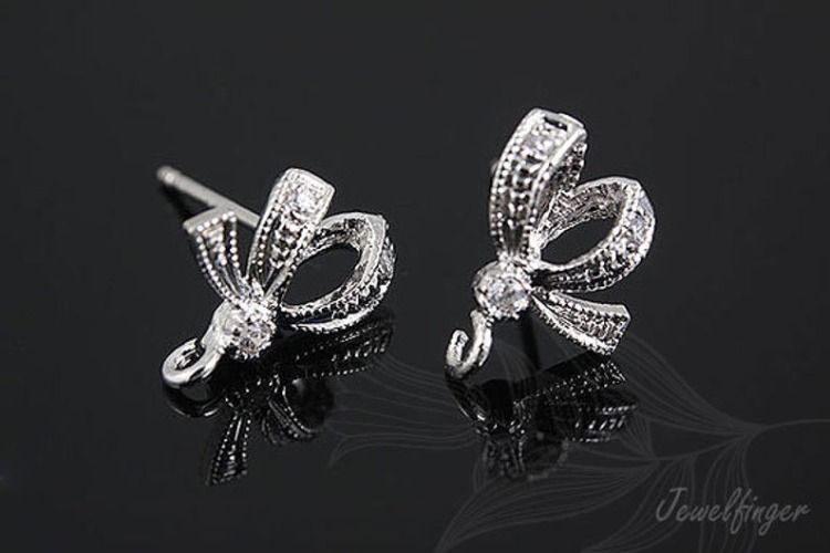B495-Ternary Alloy Plated (1pairs)-CZ Ribbon Stud Earrings-CZ Ribbon Earrings, [PRODUCT_SEARCH_KEYWORD], JEWELFINGER-INBEAD, [CURRENT_CATE_NAME]